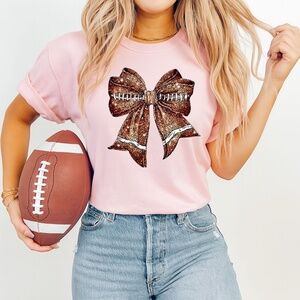 🏈 Coquette Football T-shirt 3d faux glitter bow XXL 3XL  new Game day leopard